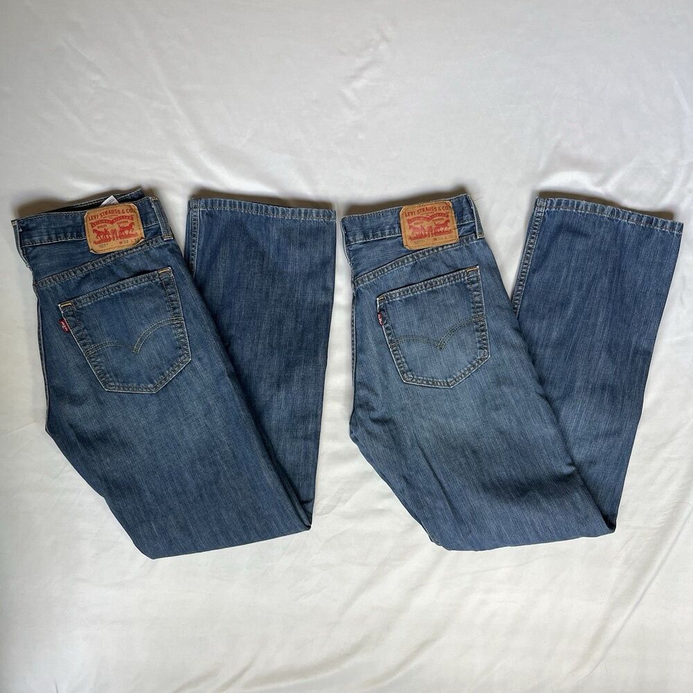 Levis 527 Jeans Men 33x32 Bootcut Lot Of 2 Blue Distress Denim Cowboy Western